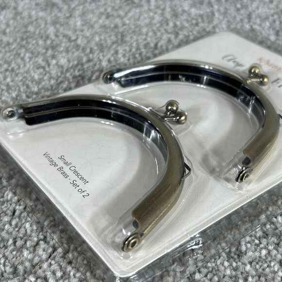 Two Metal Bag Making Curved Crescent Purse Frames Kiss Lock Clasp Vintage Brass - Picture 5 of 9